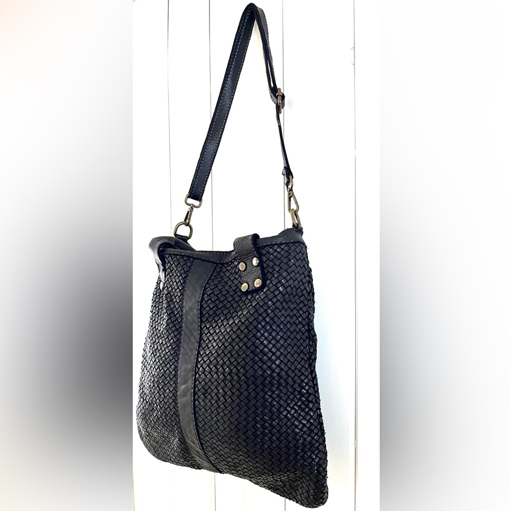 Sundance Black Leather Woven Shoulder Bag, Made in Italy by Wepell 🇮🇹 - Picture 4 of 11